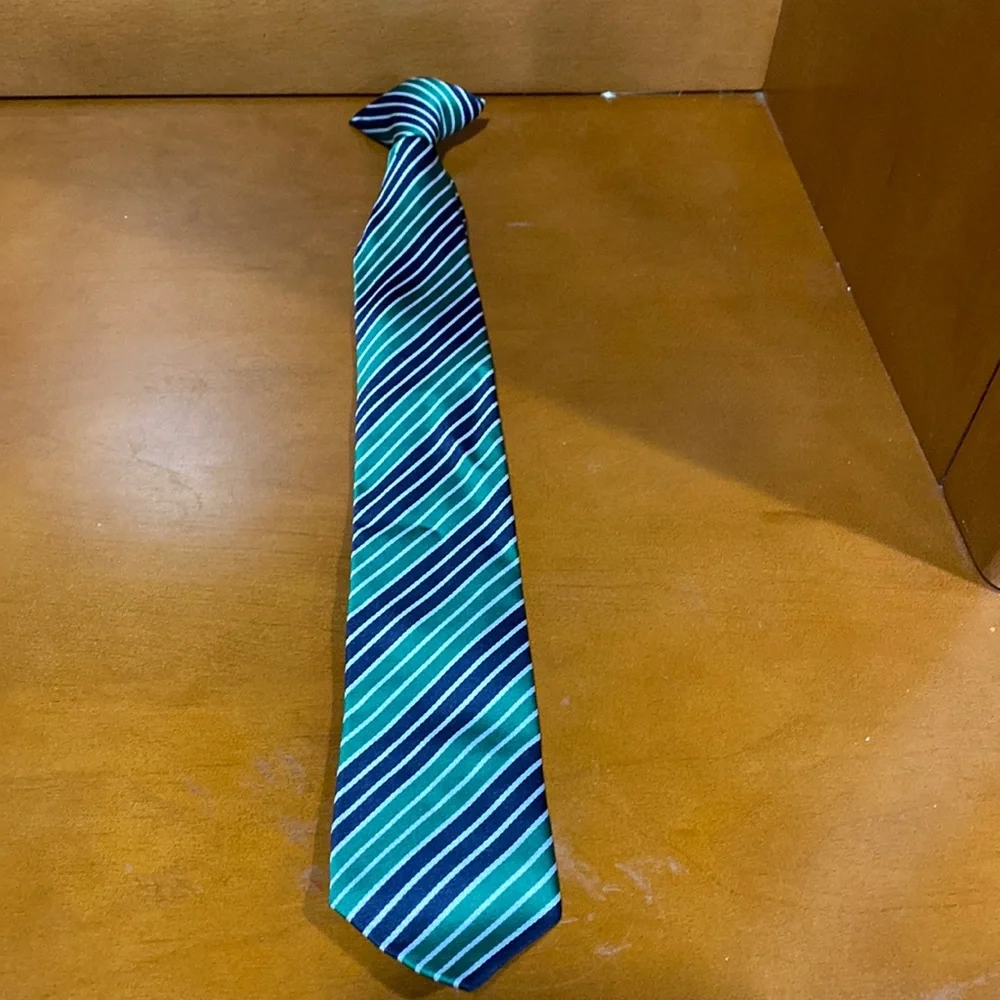 Boys green stripe clip on tie